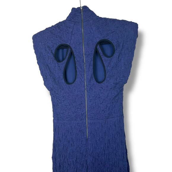 Sabina Musayev Revolve Nofit Blue Mock-Neck Unlined Textured Midi Dress Medium - Picture 13 of 16